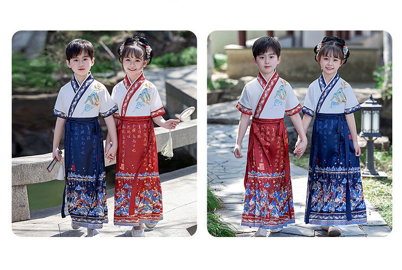 国潮儿童马面裙男女童国学汉服朗诵表演服中国风小女孩古装半身裙唐装详情18