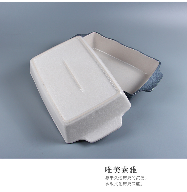 Rectangular ceramic baking bowl, double-ear rice baking plate, baking mold, oven-specific pasta lasagna baking tray, large size pic 5