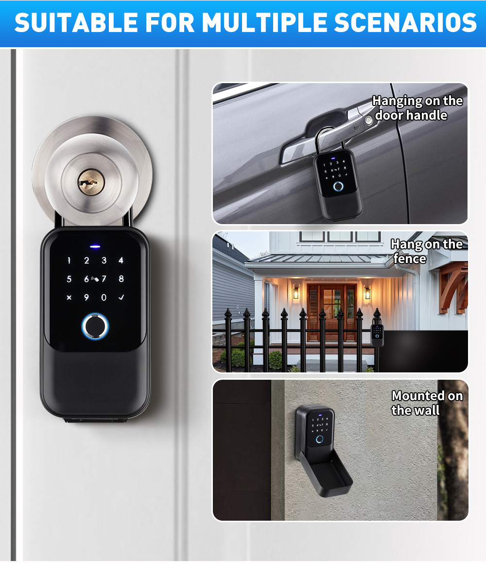 Tongtong Tuya APP Outdoor waterproof smart Key Box Fingerprint Password Card Swiping multi-functional Lock box pic 7