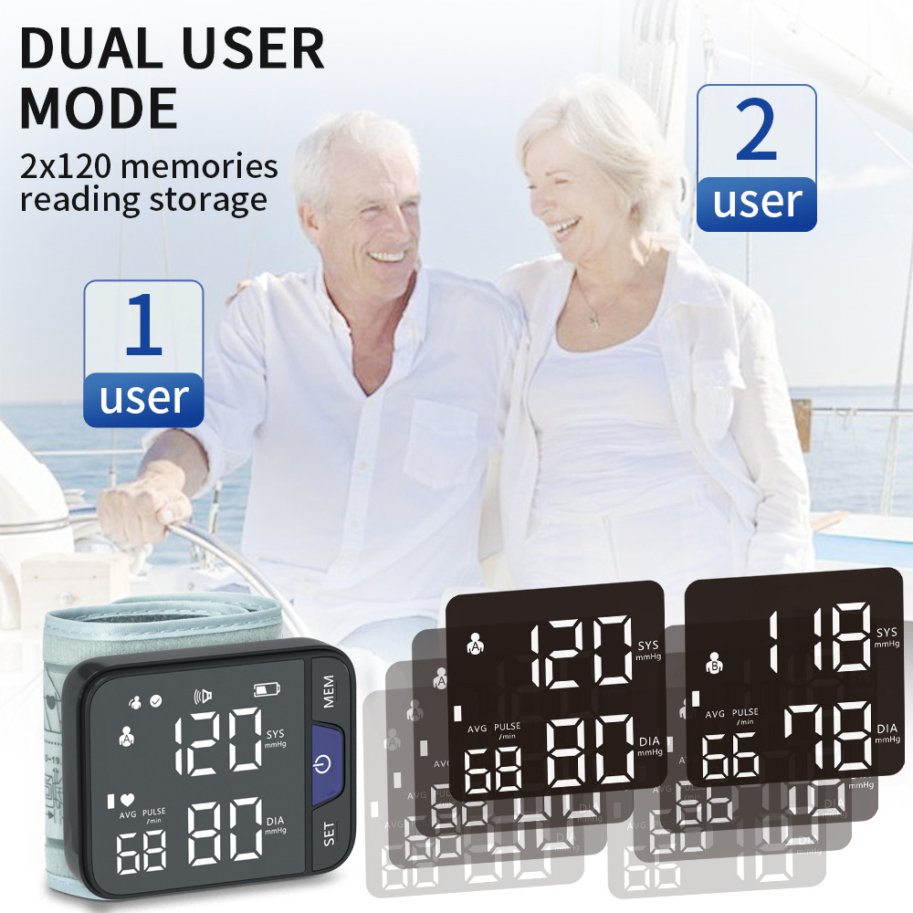English electric wrist type home fully automatic blood pressure and heart rate voice broadcast intelligent alarm detection blood pressure monitor pic 2
