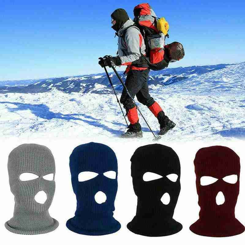 Winter gold coin needle three-hole knitted cap, candy-colored woolen cap, outdoor cycling windproof face mask cap pic 1