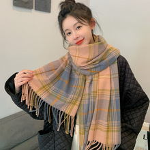韩版秋冬季加厚女士格子围巾长款保暖仿羊绒流苏围巾披肩厂家批发详情37