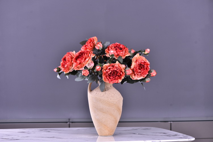 Factory direct sales of faux peonies with charred edges, wholesale of retro faux paeonies, living room and dining table flowers, wedding decoration artificial flowers pic 19