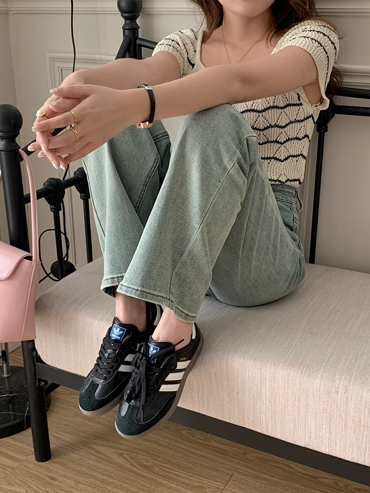 Korean chic washed cotton jeans for women 2023 summer new style narrow stretch wide-leg pants pic 22