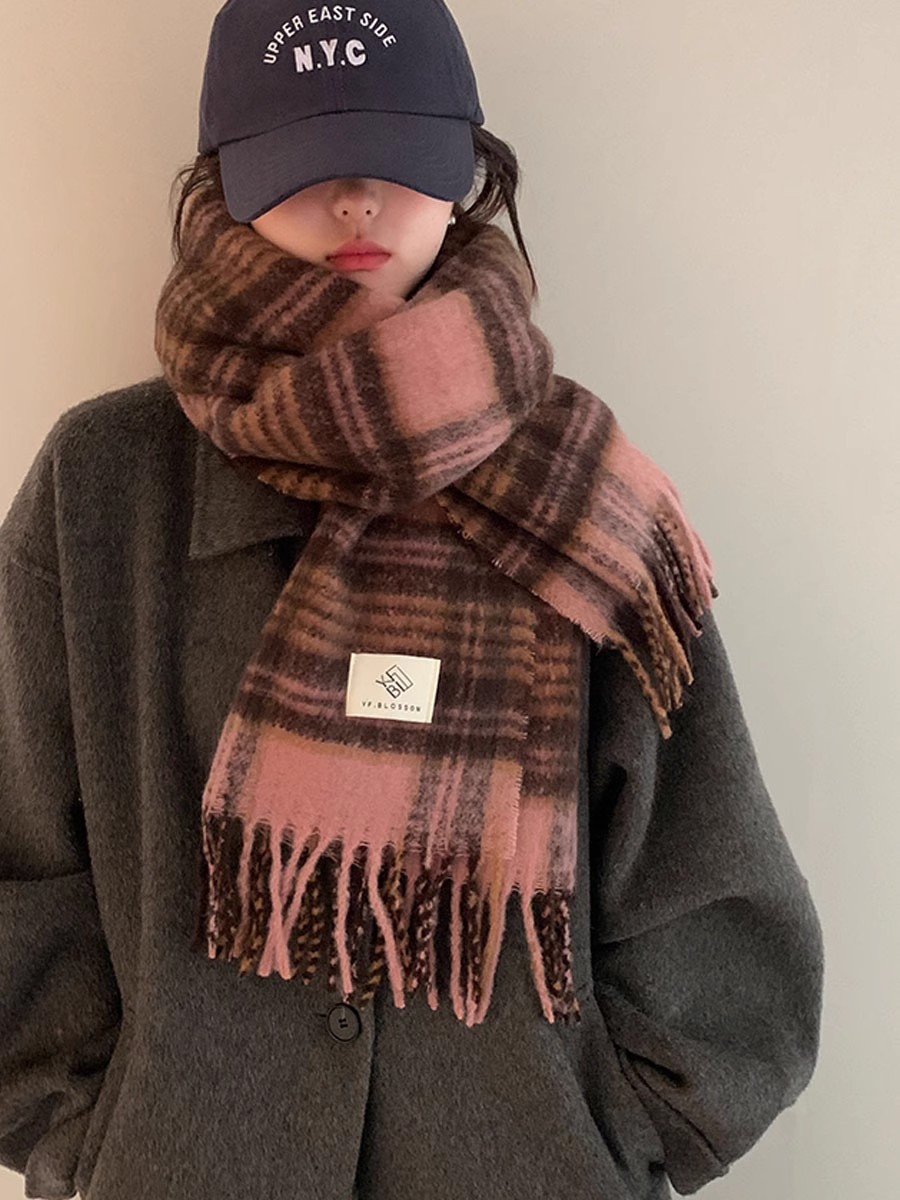 秋冬新款马海毛美拉德格子围巾复古氛围感加长加厚保暖披肩批发男详情1