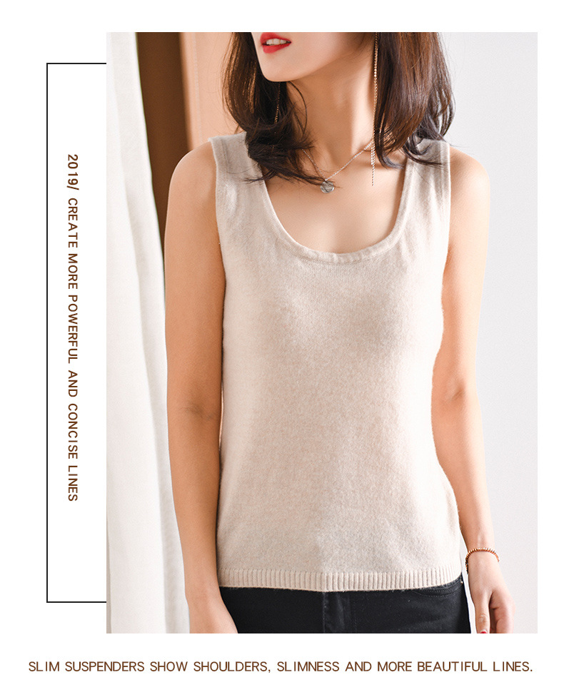 Wholesale 2020 autumn and winter solid-color cashmere vests for women, short round-neck waistcoats, halter tops, slimming and warming base layer vests pic 9