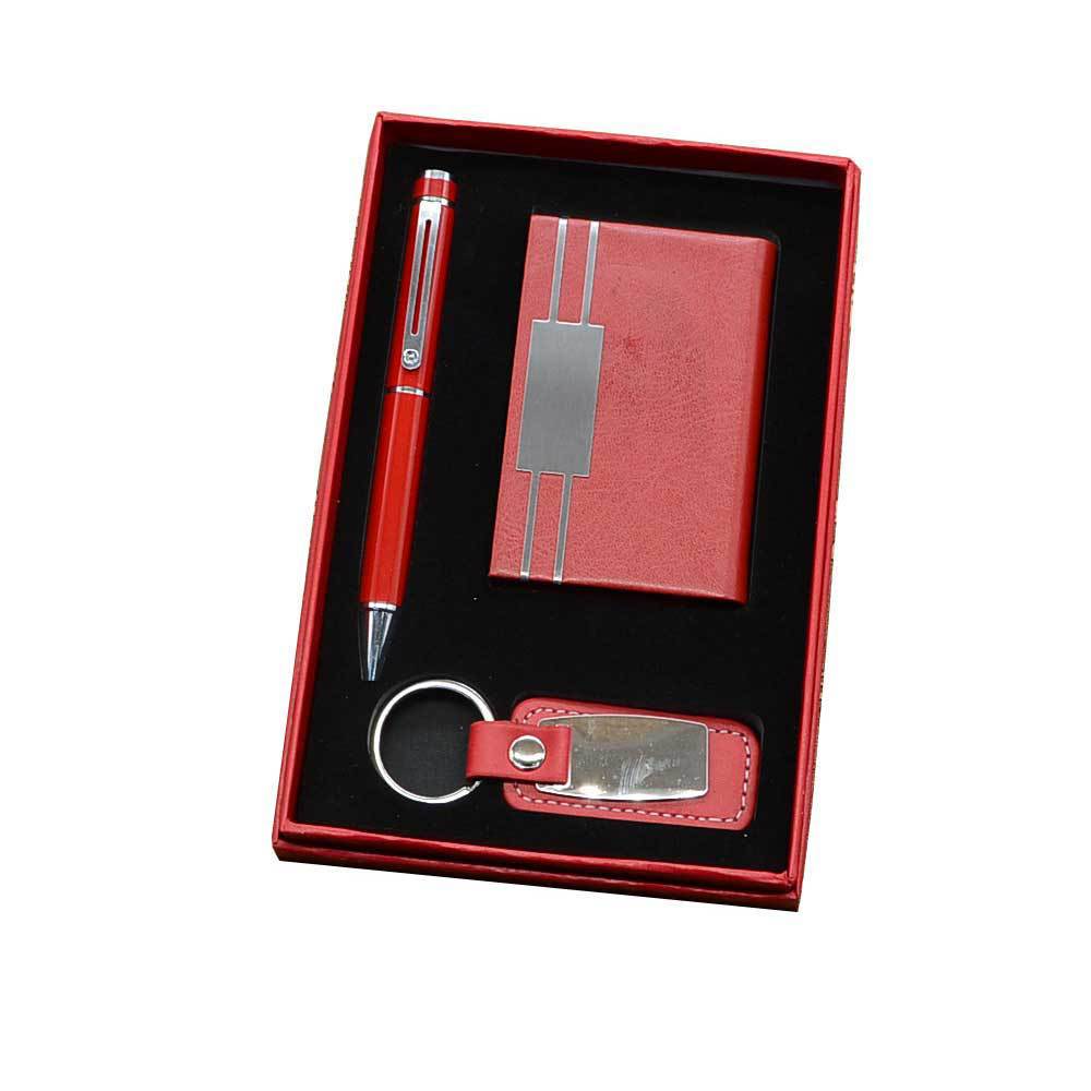 Customized fashionable leather keychains, corporate LOGO business card boxes, keychains, ballpoint pens, business office gift sets pic 2