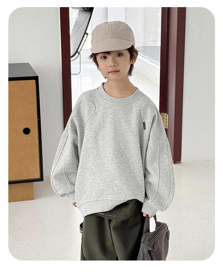 儿童男女童纯色套头圆领宽松时尚绣花百搭长袖卫衣上衣详情16