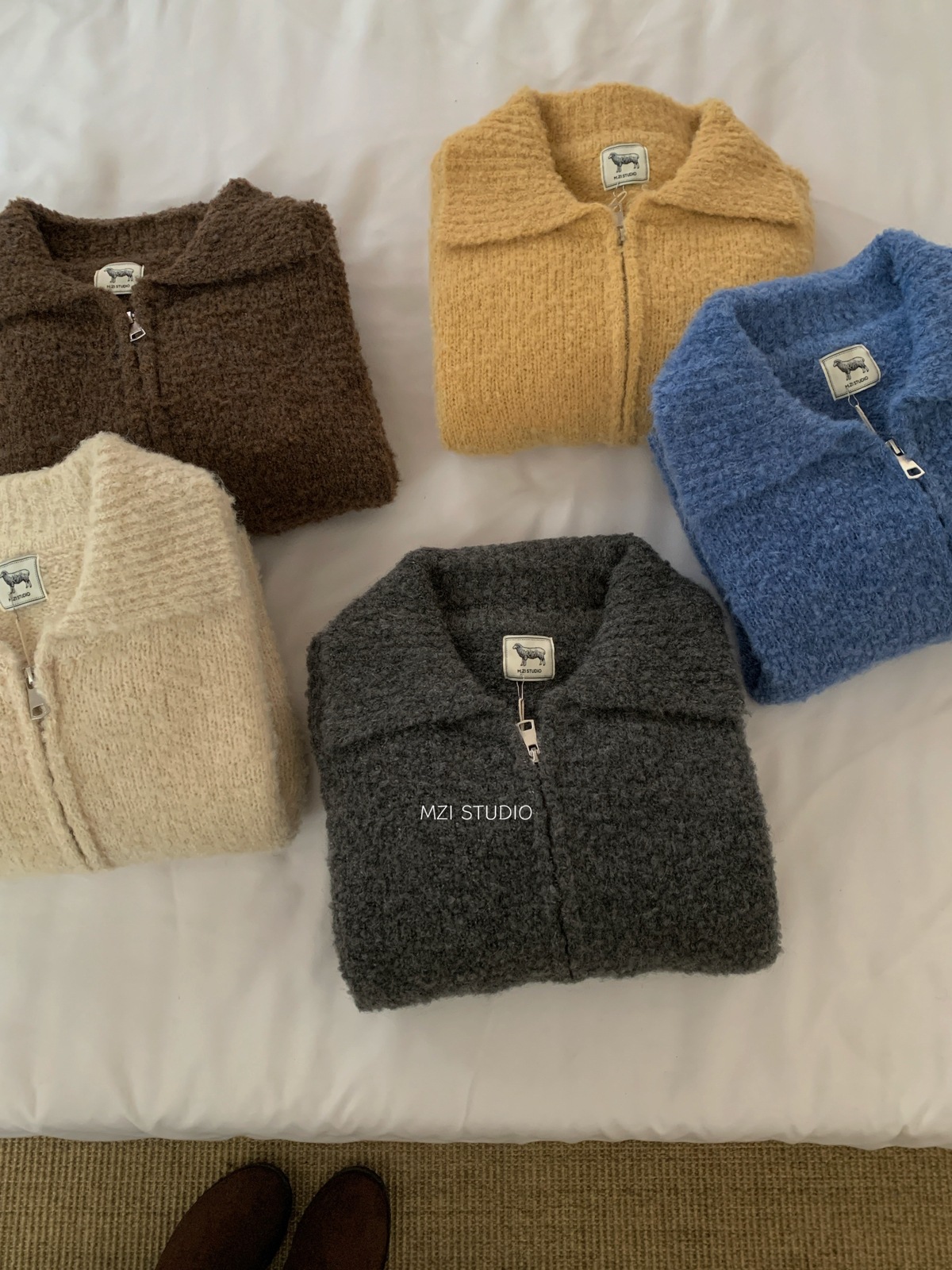 M.ZI秋冬韩系减龄羊毛混纺针织开衫慵懒风休闲宽松拉链毛衣外套女详情9