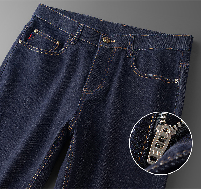 High-end fashion trend brand soft washable blue jeans for men, slim and high-end style, back pocket leather casual pants pic 6