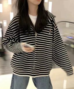 撞色拼接毛衣外套开衫女2022秋冬新款宽松设计感加厚针织开衫女装详情21