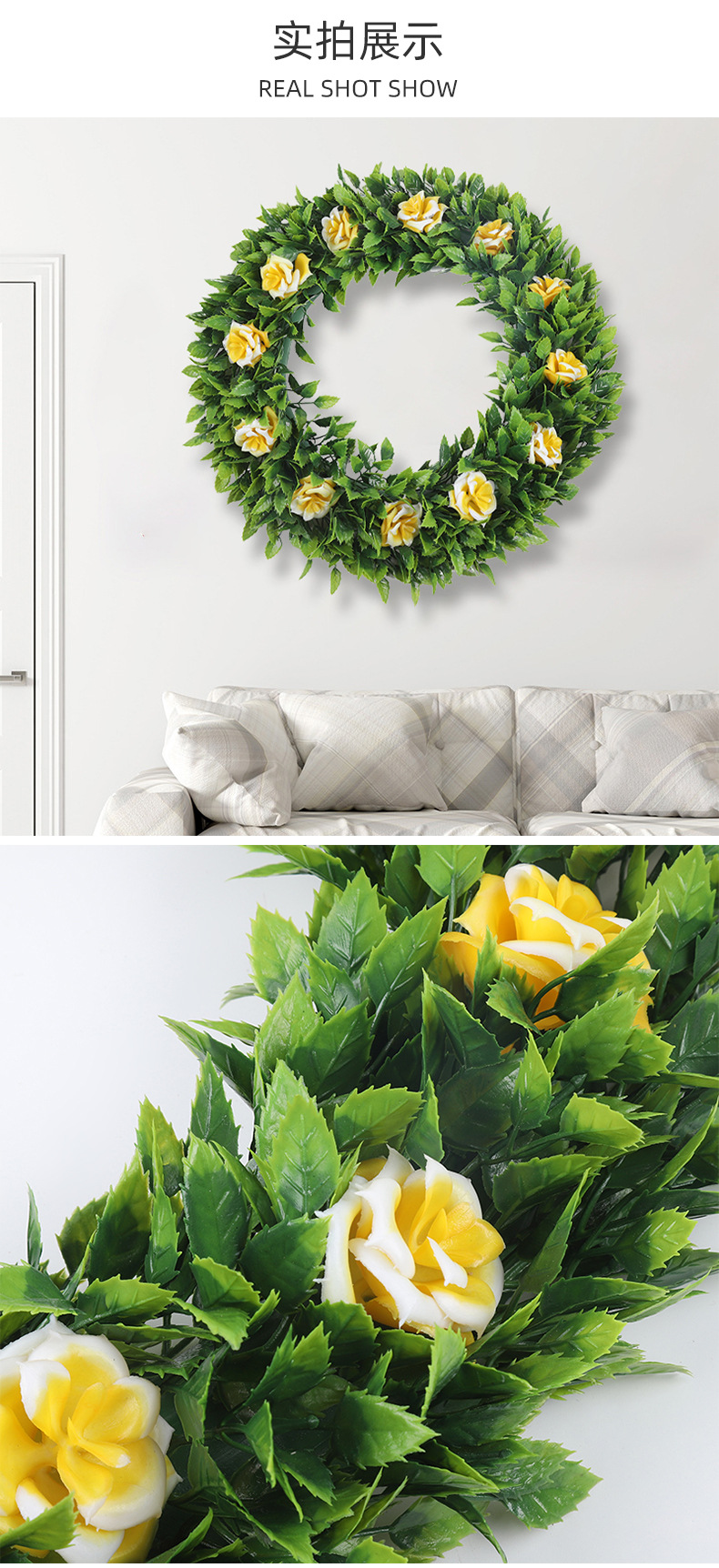 New in-stock flower wreath, grass ring, country-style American pendant decoration factory wholesale cross-border large simulation flower wreath pic 8