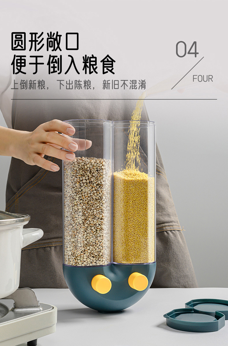 Wall-mounted five-grain storage box, kitchen compartment-divided rice bucket, grain storage, dust-proof sealed jar for food storage pic 7
