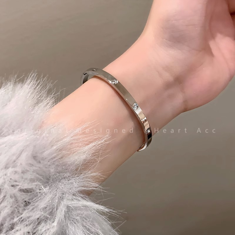 Silver titanium steel bracelet for women, high-end look, zircon plain ring bracelet, jewelry, silver bracelet, bracelet, string bracelet, new style pic 26