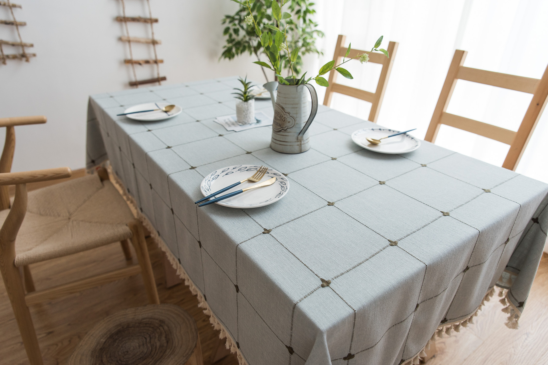 Cross-border Amazon farmhouse antique embroidery party tablecloth, cotton and linen outdoor linen coarse linen waterproof cover tablecloth pic 31