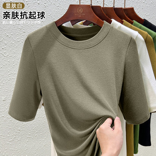 High-count 80-count double-sided mercerized cotton short-sleeved white T-shirt for women in summer, loose round-neck V-neck, versatile T-shirt, 1688 pic 8