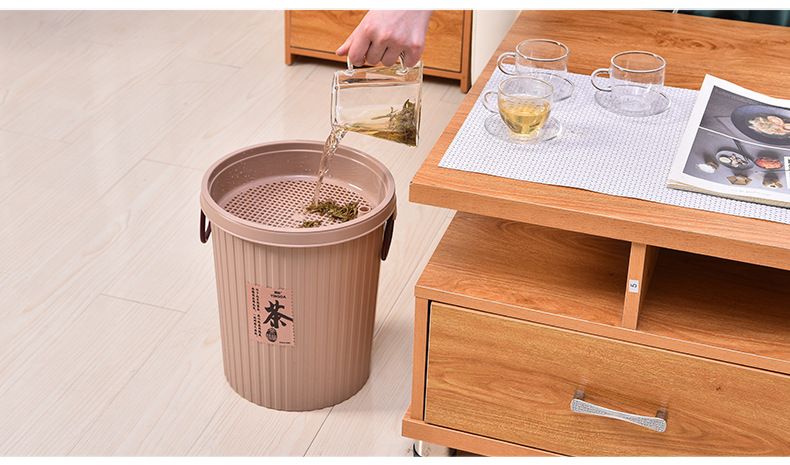 Thickened plastic filter round tea residue bucket, drainage bucket, living room household tea bucket, tea set trash can, portable pic 23