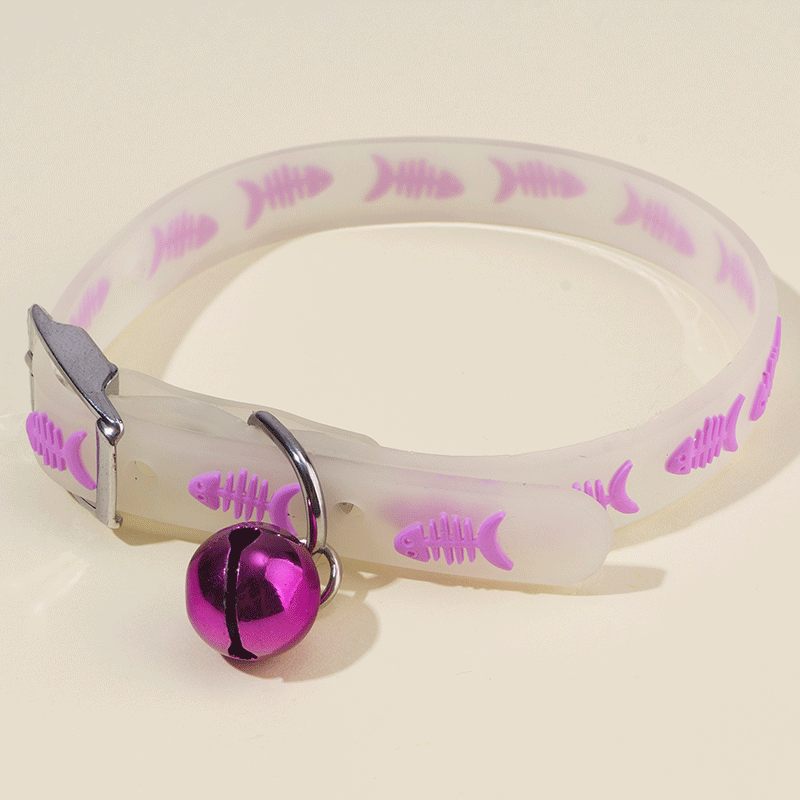 Pet decoration products: Fluorescent silicone collars for cats and dogs with small fish patterns and bells to prevent loss at night pic 9