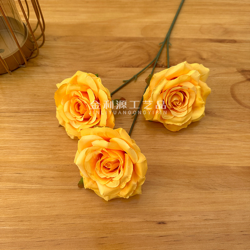 婚庆仿真花3头钻石玫瑰无叶版玫瑰花路引花材弗洛伊德玫瑰瀑布详情30