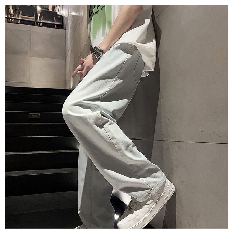 黑灰色男款春季牛仔裤港风cec宽松阔腿裤潮牌复古直筒休闲长裤子详情29