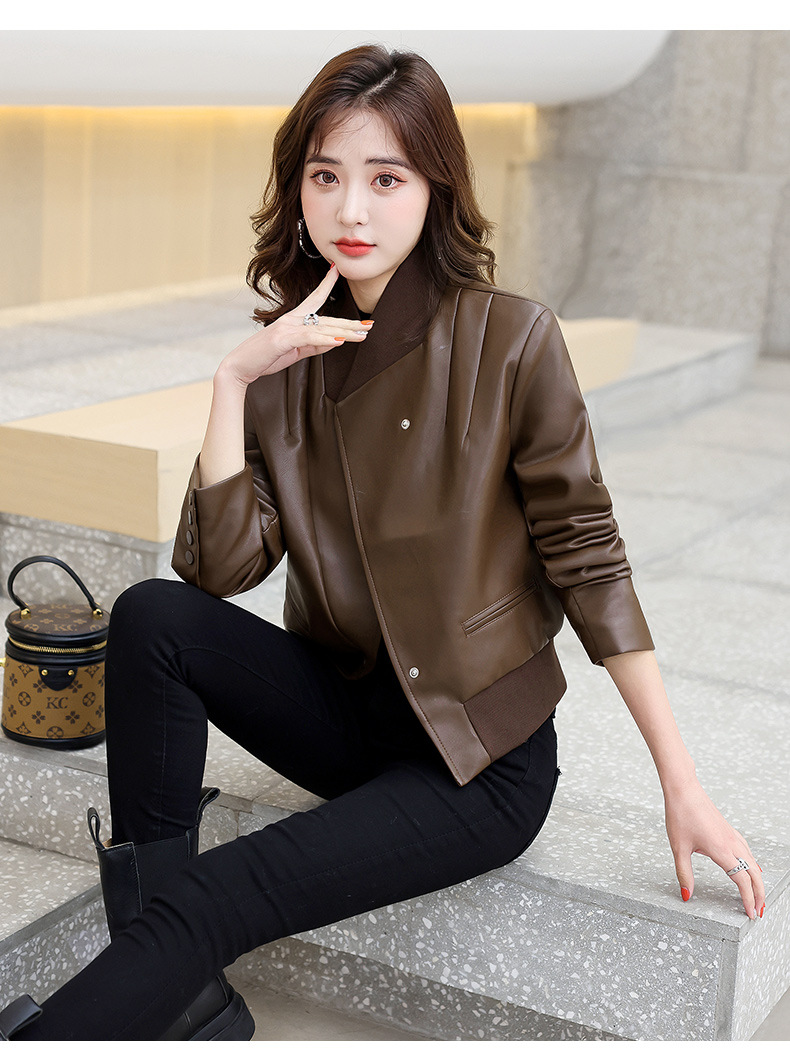 小个子港风纯色短款皮衣pu外套女2022年新款休闲夹克机车上衣潮详情19