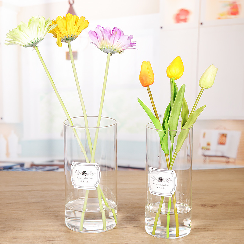 Nordic straight tube vase, simple transparent glass vase, home fresh flowers, hydroponic decoration, living room glass vase ornaments pic 11