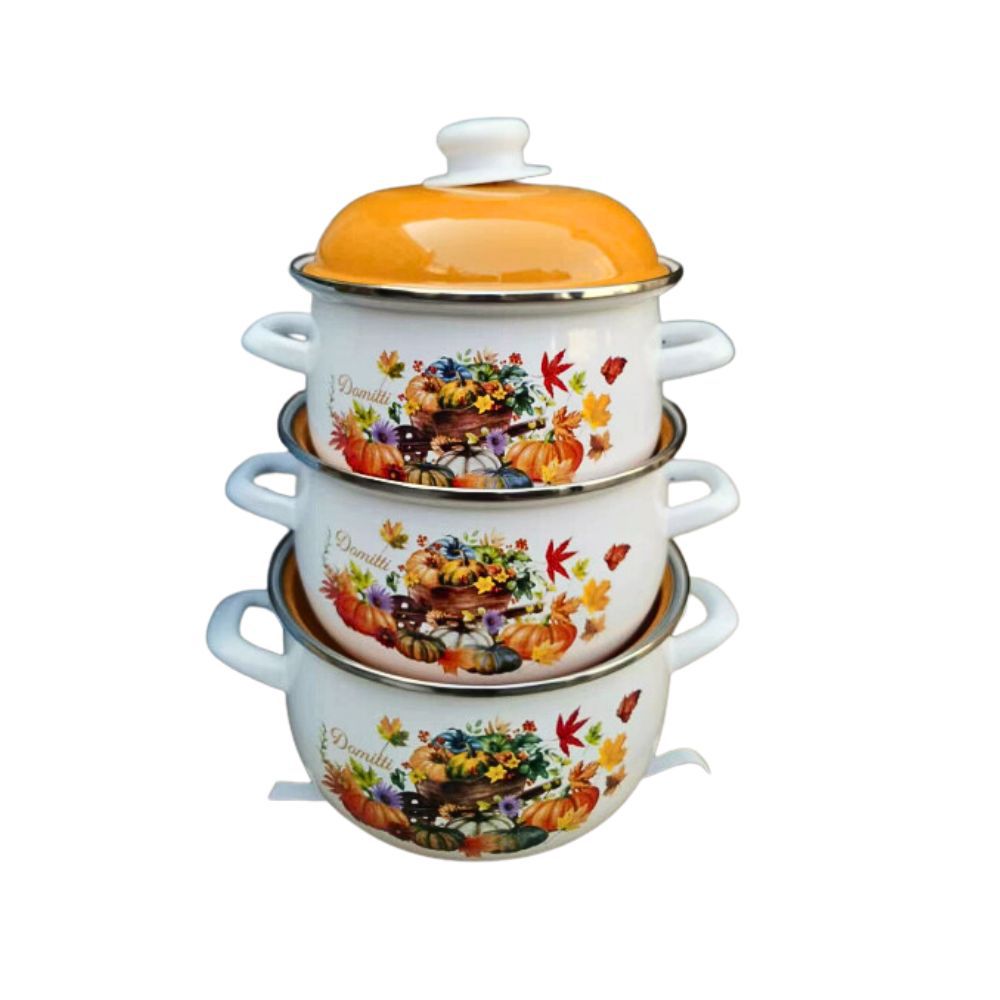 Enamel stew pot, soup pot with lid, thickened preservation three-piece set wholesale. Russian flower can be used over open flame 16-18-20 pic 4