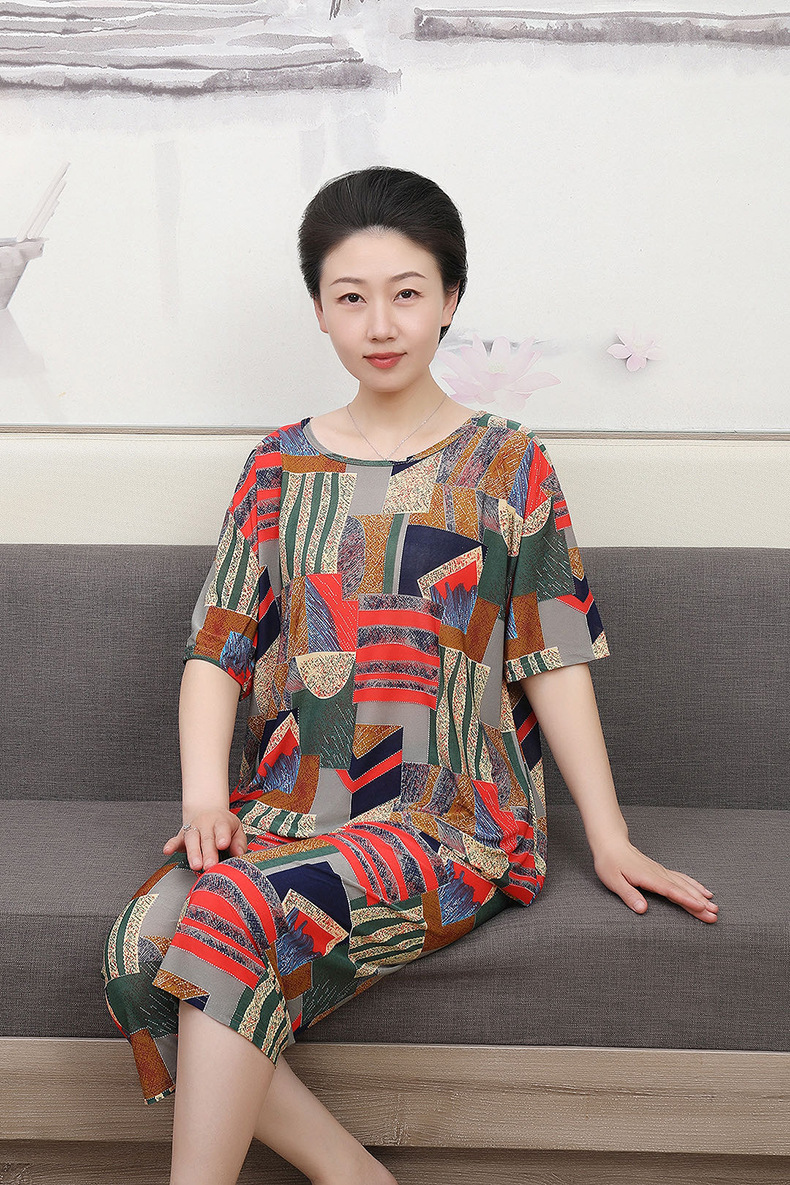 中老年女装夏季短袖套装薄款冰丝妈妈装大码休闲女士家居服睡衣女详情5