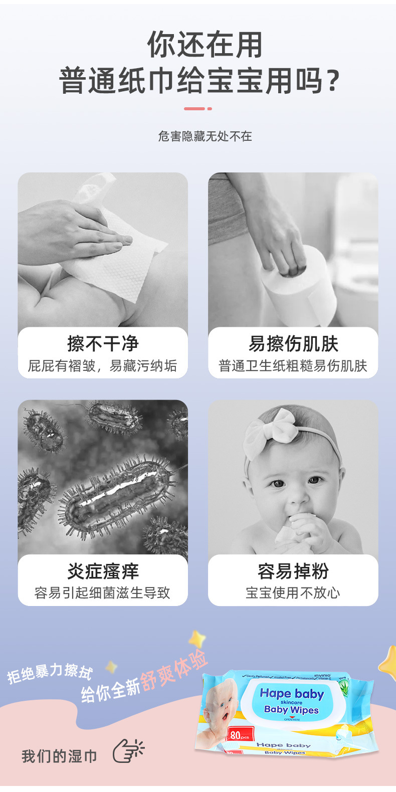 婴儿亲肤手口湿巾 家用80片装旅行便携清洁擦拭一次性宝宝湿纸巾详情3