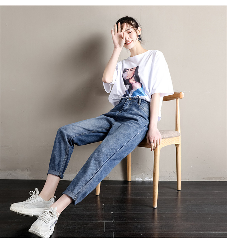 2020 Spring Collection S87# Real photos of the new straight-leg jeans, trendy Korean student high-waisted loose dad pants for women pic 25