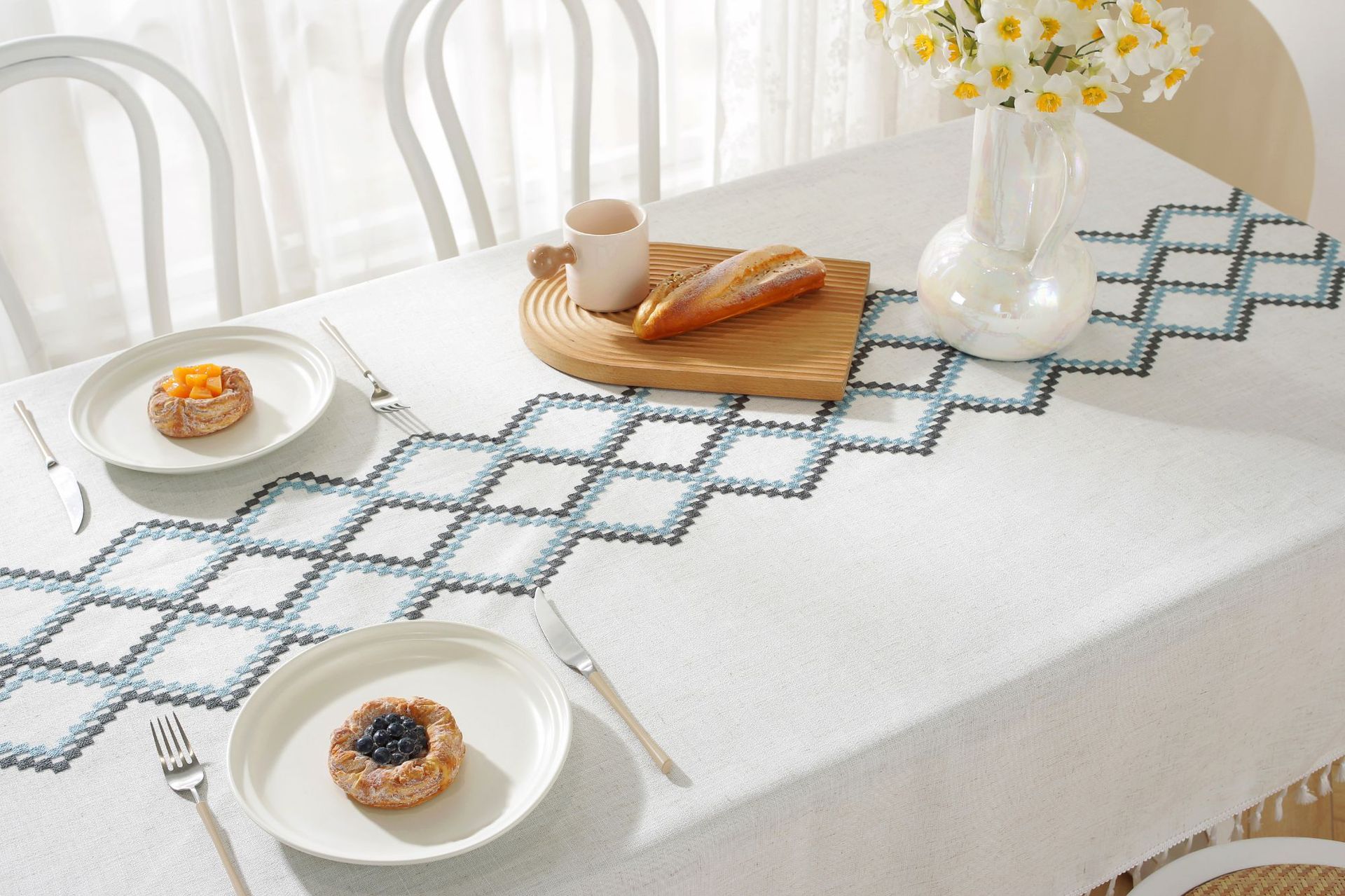 New linen embroidered cross tablecloth, solid color tablecloth, coffee table pad, cotton and linen decorative table, ins style bestseller, rectangular pic 18