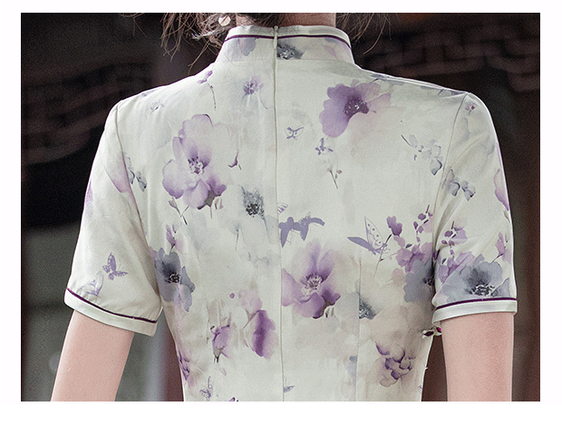 国潮2025新款民国风复古素雅国朝风气质优雅短袖改良年轻款提花旗袍详情13