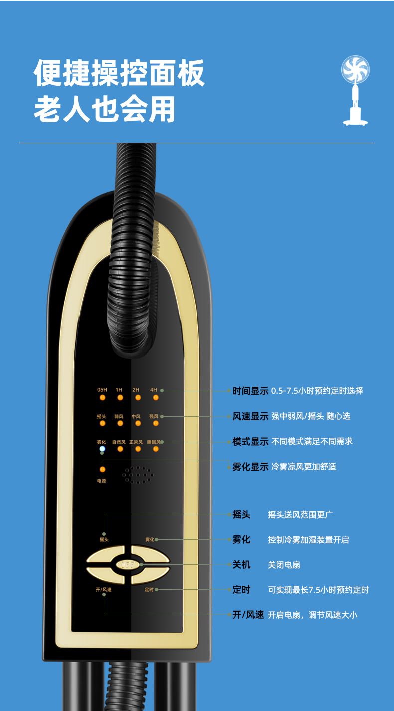 工厂批发家用喷雾风扇加水降温户外户内雾化水冷电风扇mist fan详情13