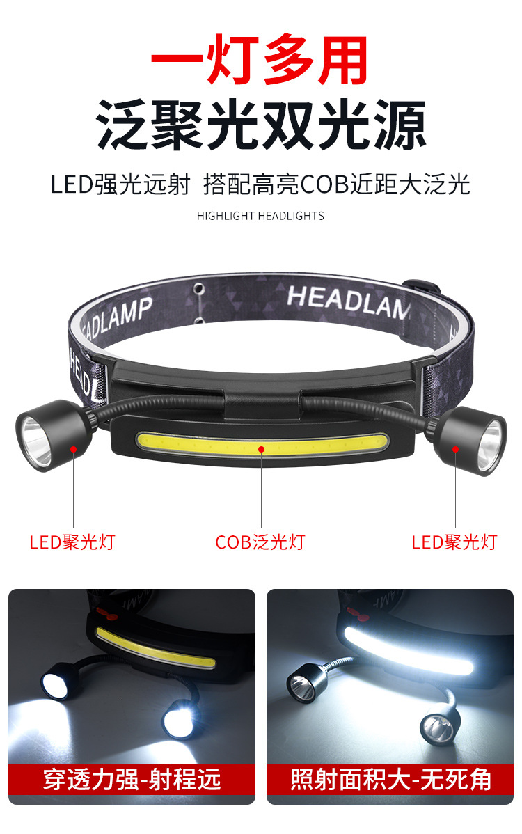 Ultra-light night fishing dual-head lamp head-mounted flashlight, outdoor strong light charging ultra-bright fishing special cob lamp pic 10