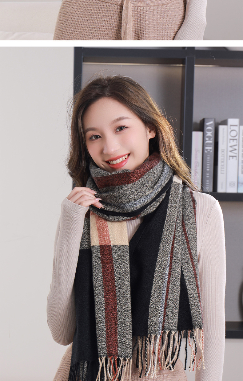 格子围巾女士2023秋冬季新款甜美保暖仿羊绒围巾披肩围脖工厂批发详情14