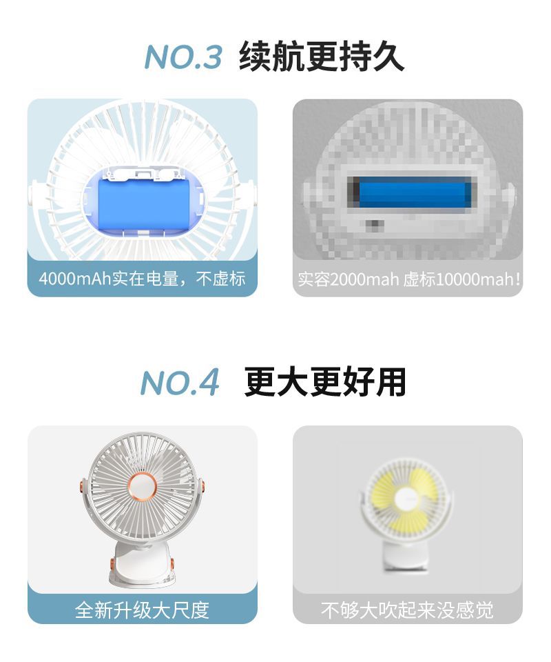 新款夹式小风扇学生宿舍床上夹扇办公室小型桌面USB充电风扇静音详情2