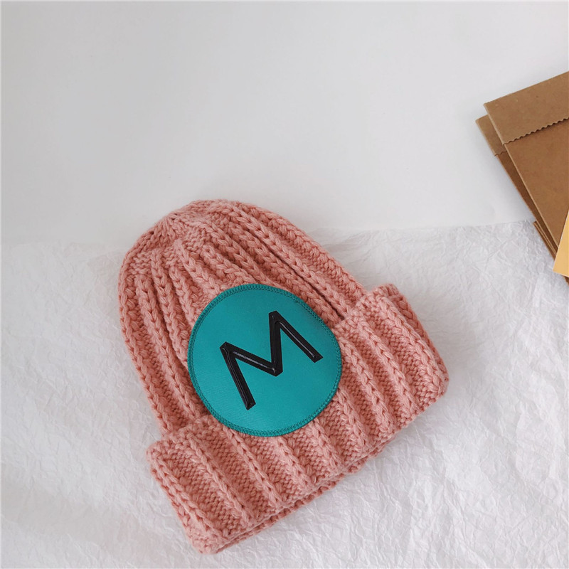 New versatile and in-stock autumn and winter tie-dyed patchwork letter monochrome warm knitted woolen caps for boys, girls, children and toddlers pic 16
