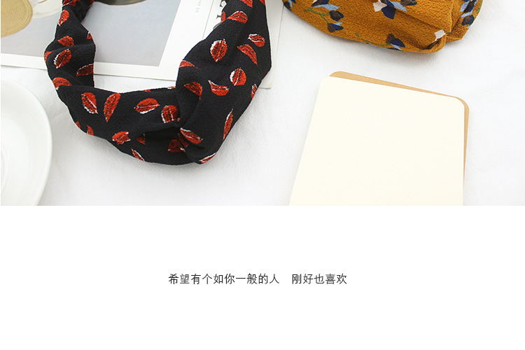 Wholesale of cross-shaped hair bands, Korean fresh and simple elastic facial cleansing hair ties, narrow-edge floral fabric hair bands pic 19
