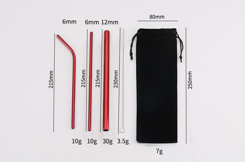 Food-grade 304 stainless steel straw set, coffee and milk tea straw, long stirring straw, custom logo stainless steel straw sleeve, straw brush with fabric bag, eco-friendly straw set pic 2