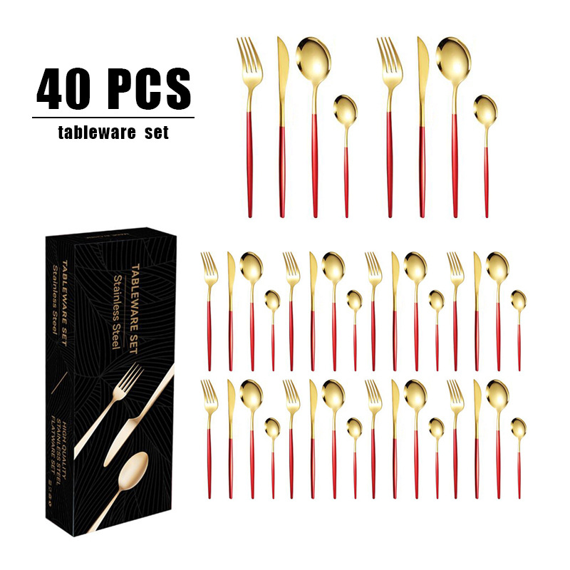跨境热销不锈钢刀叉勺套装40件套餐具套装礼盒装西餐家用牛排刀叉详情10
