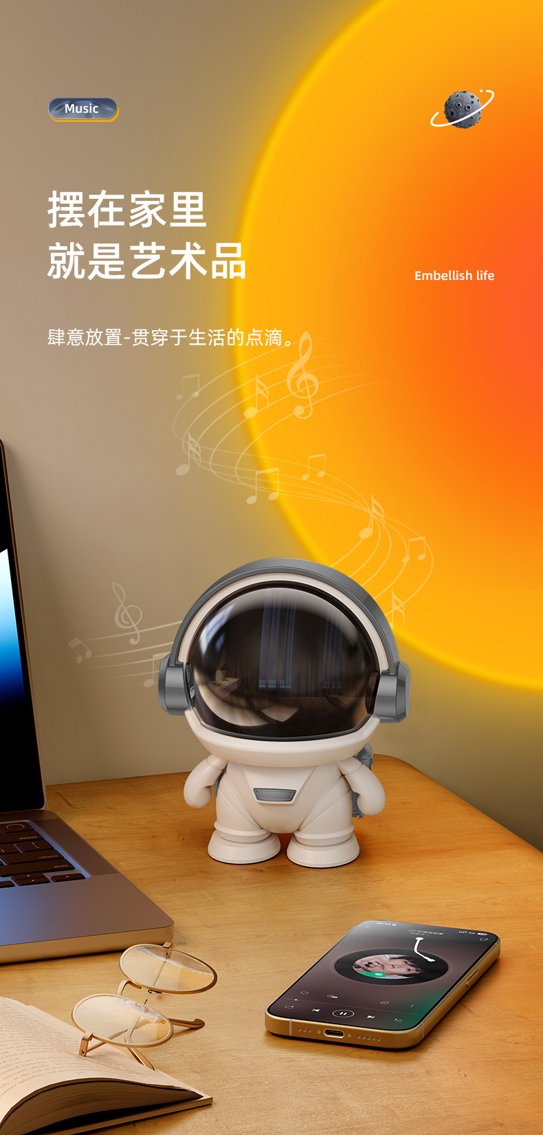 Creativo espacial astronauta altavoz bluetooth inalámbrico tws pair robot espacial altavoz lindo subwoofer pic 9