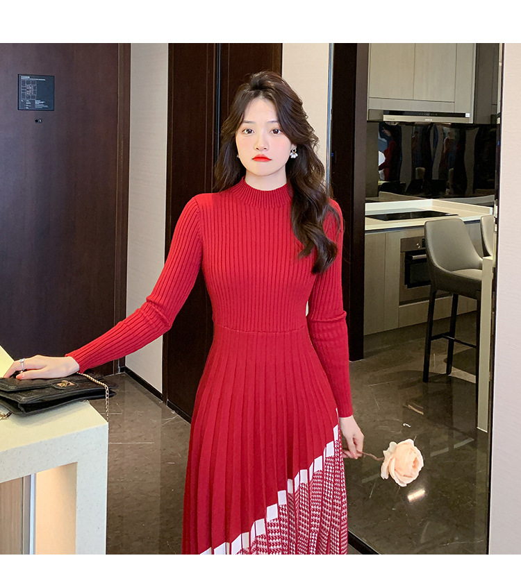 秋冬新款半高领小香风打底裙羊毛连衣裙女内搭针织裙子修身毛衣裙详情55
