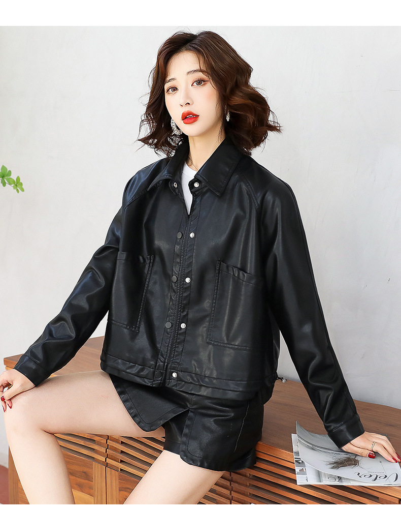 2022年新款春秋小皮衣女外套短款机车服韩版修身长袖pu皮夹克详情15