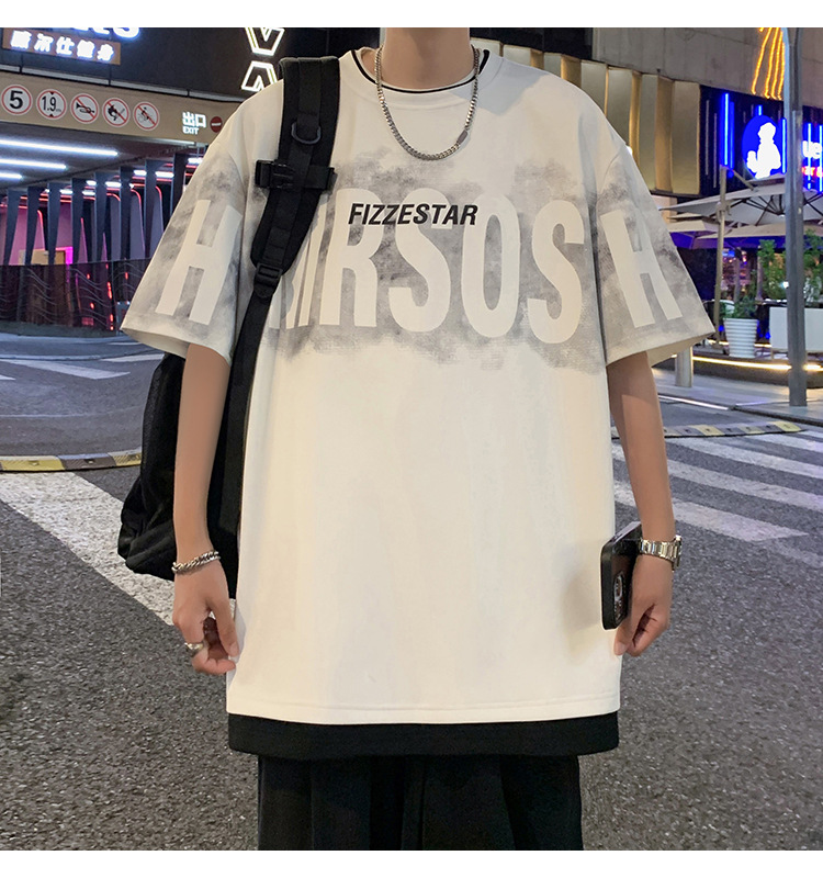 港风短袖t恤男夏季2024新款美式潮牌男生oversize青少年宽松体恤详情21