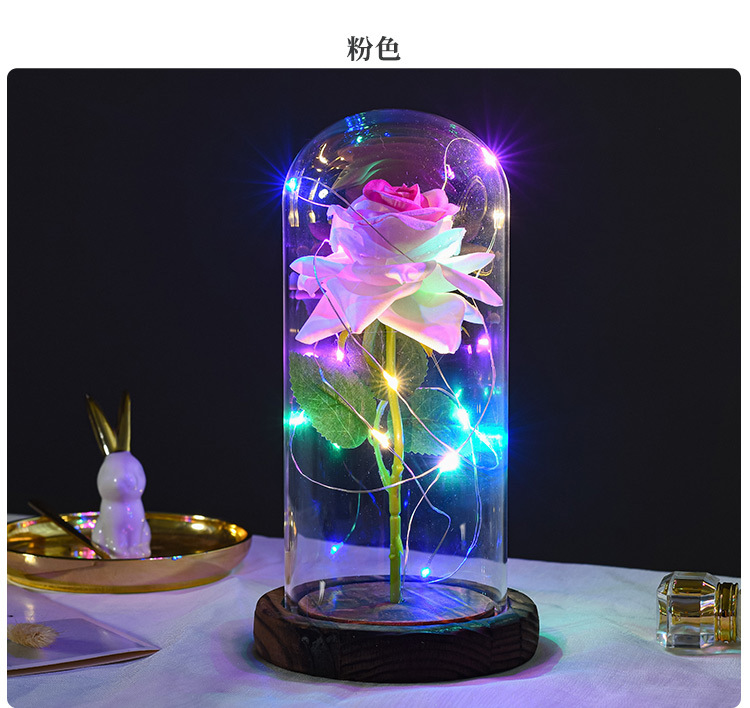 美女与野兽绒布玫瑰花灯玻璃罩灯 永生花小王子玫瑰花情人节礼物详情9