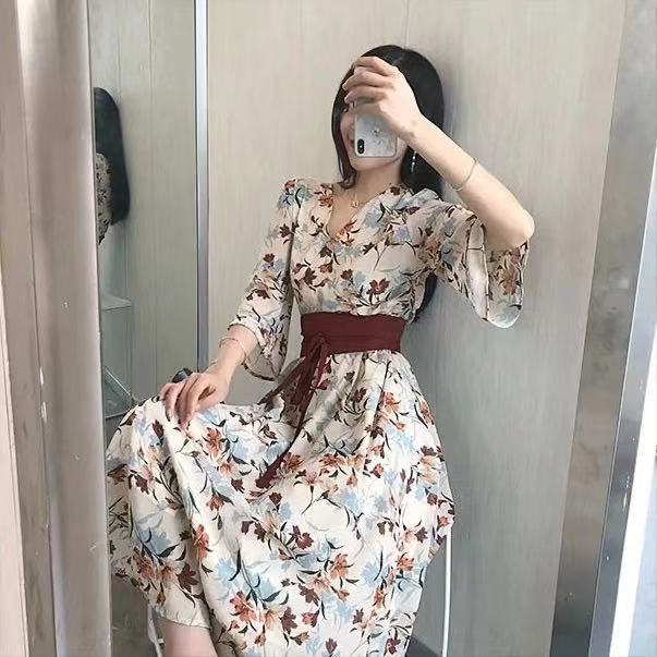 2022新腰带连衣裙收腰绑带布汉服改良版超仙复古中国风小个子碎花详情17