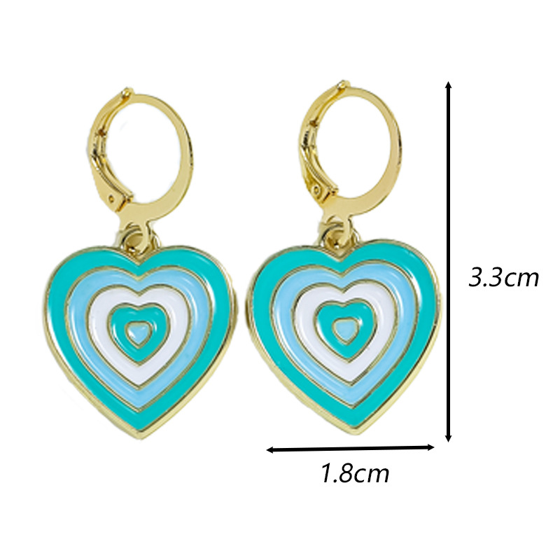 Japanese and Korean niche design sense simple oil-dripping heart-shaped earrings sweet, cute and playful graffiti color-blocking alloy earrings pic 2
