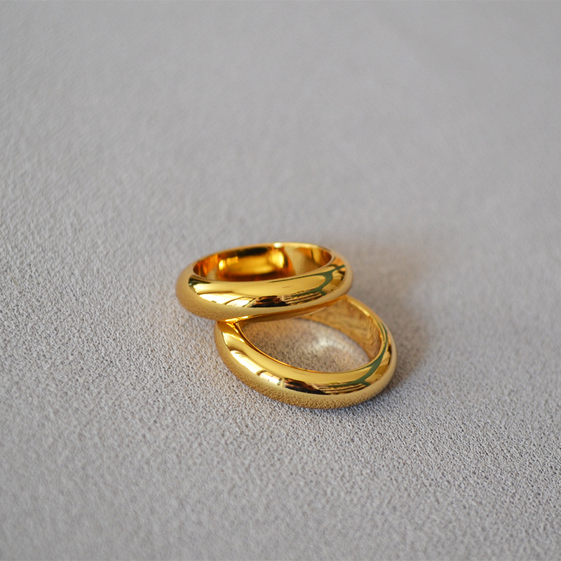 French Celi cold style, simple and fashionable, versatile, layered band, plain surface, aperture, brass gold-plated ring, index finger ring for girls pic 6