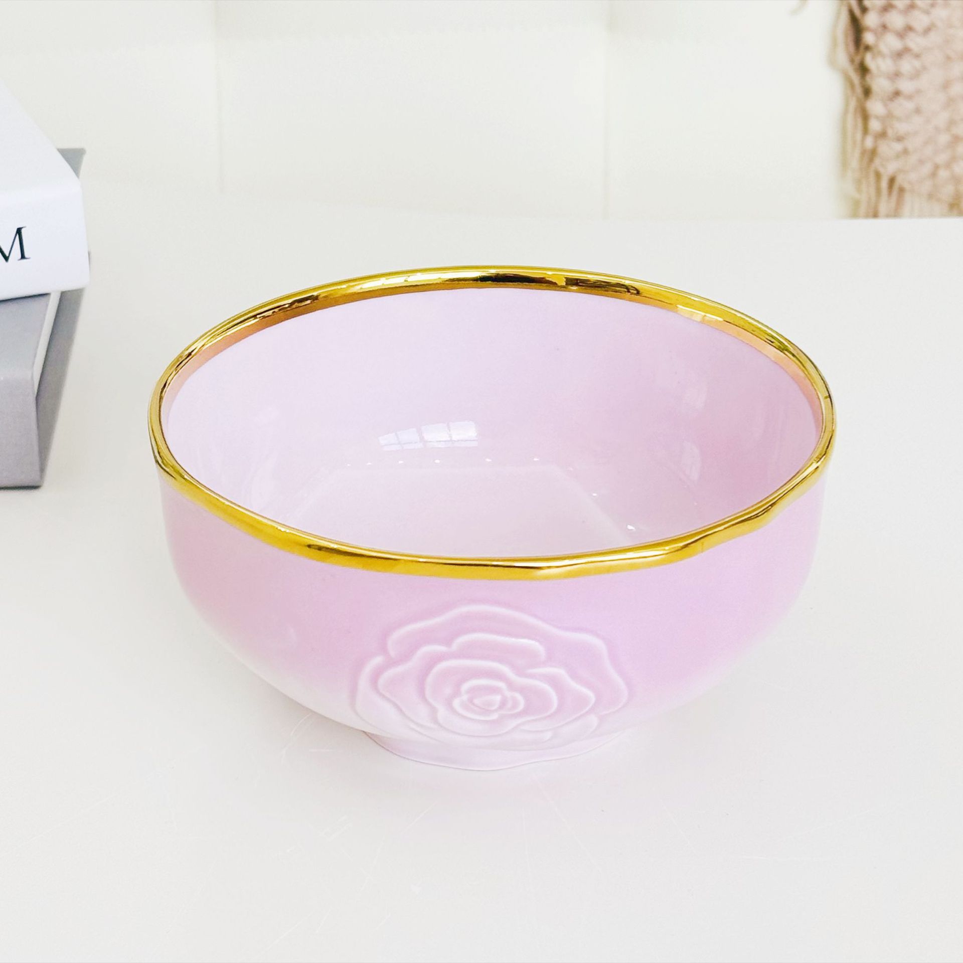 A set of household light luxury and high-end printed bowls, bone China 2024 new style, beautiful ceramic bowls, plates, bowls and tableware pic 22