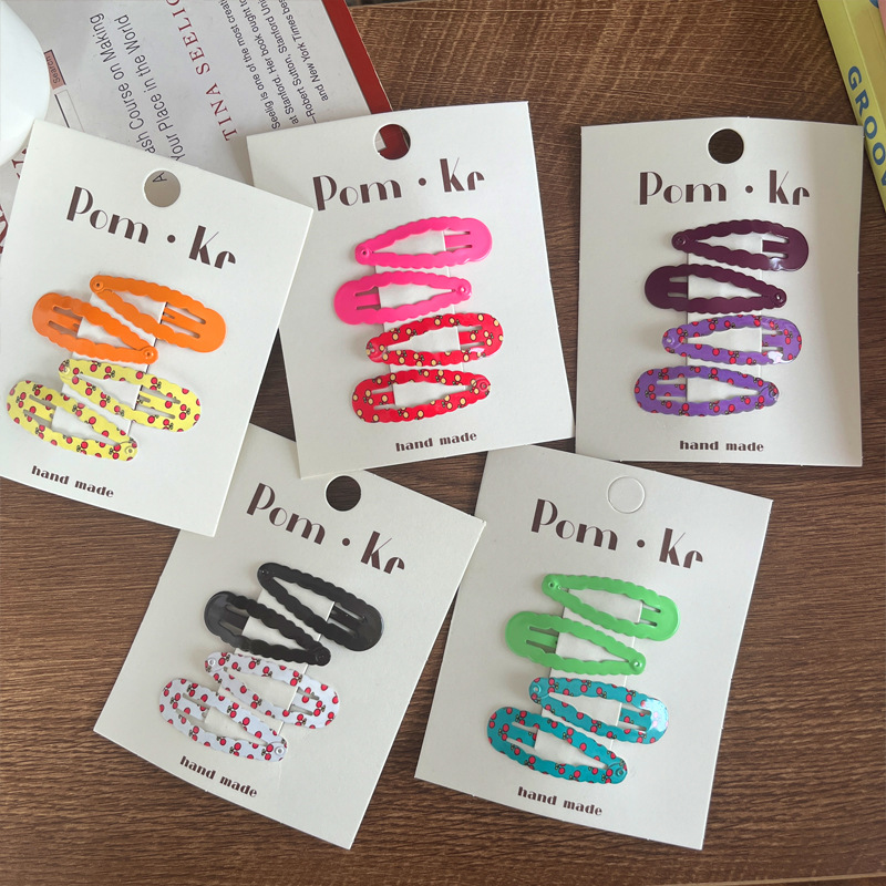 新款可爱波浪漆光水果印花bb夹儿童百搭糖果色刘海夹侧边夹发卡详情3